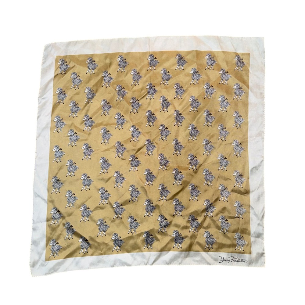 Young Pendleton Scarf Womens OS Gold White Sheep Print Vintage Square Good